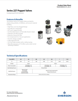 AVENTICS 227 DATA SHEET 227 SERIES: COMPRESSED AIR & VACUUM POPPET VALVES